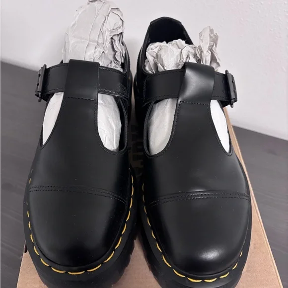 Dr. Martens Black Bethan Shoes with Yellow Stitching - Picture 2 of 5